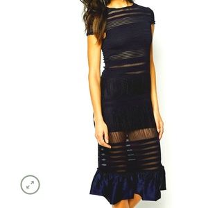 Mesh insert dress in navy blue